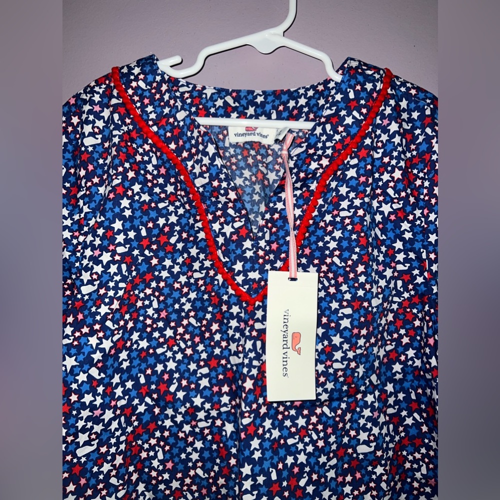 Vineyard Vines Patriotic Stars Red White Blue Tunic Shirt Girls Size 7/8 NWT